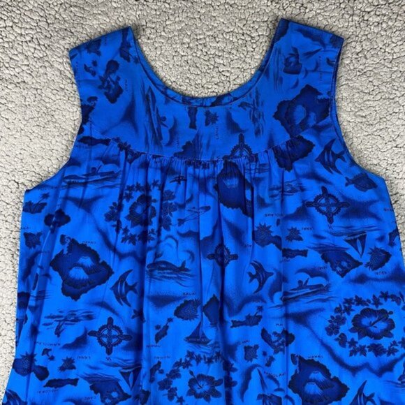 Ui Maikai Blue Hibiscus Tropical Island Vintage Hawaiian Mumu Dress Womens XL - Picture 2 of 10